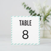 Carte de numéro de table rayée Carnaval Bleu sarce (Debout devant)