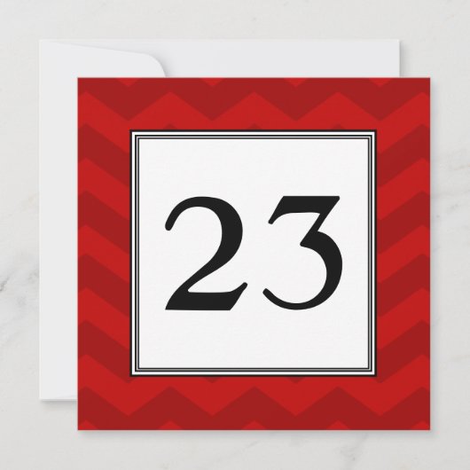 Carte de numéro de table Red Chevron Stripes Party (Devant)