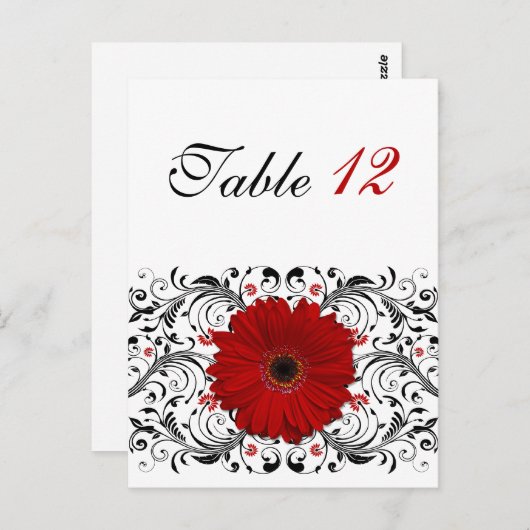 Carte de numéro de table Red Gerbera Daisy (Devant / Derrière)