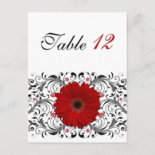 Carte de numéro de table Red Gerbera Daisy (Devant)