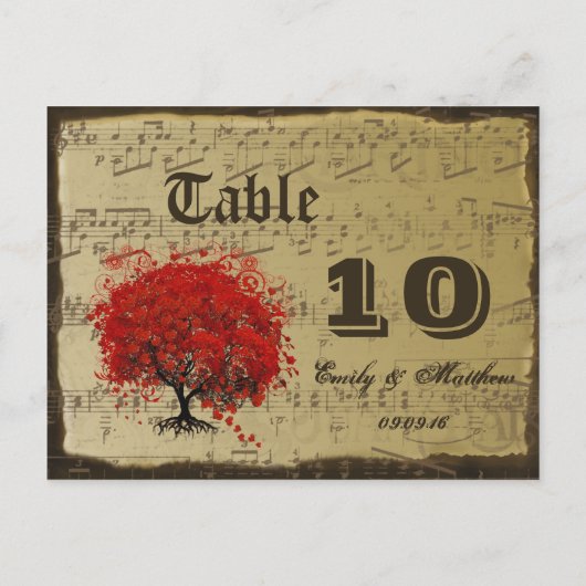 Carte de numéro de table Red Heart Leaf Tree (Dos)
