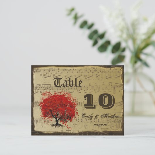 Carte de numéro de table Red Heart Leaf Tree (Debout devant)