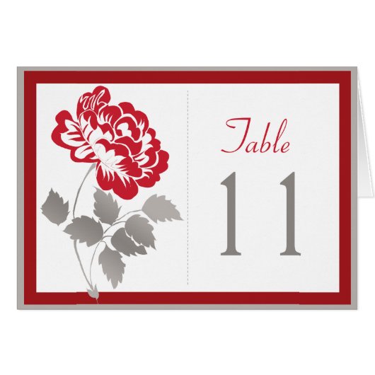 Carte de numéro de table Red Peony sur blanc avec (Devant horizontal)