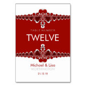 Carte de numéro de table Red+White Tribal Lace Mar (Dos)
