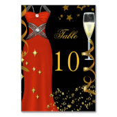 Carte de numéro de table robe rouge or noir (Dos)