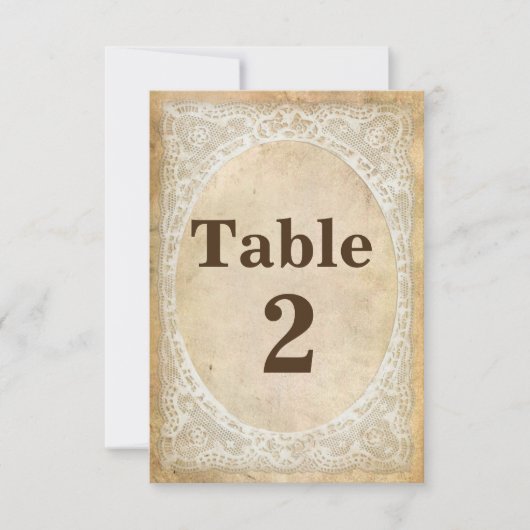Carte de numéro de table Romance rustique dentelle (Devant)