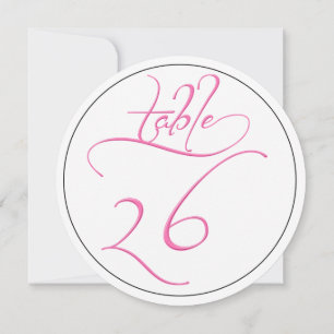 Carte de numéro de table rond 26 en écriture calli