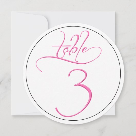 Carte de numéro de table rond 3 en écriture callig (Devant)