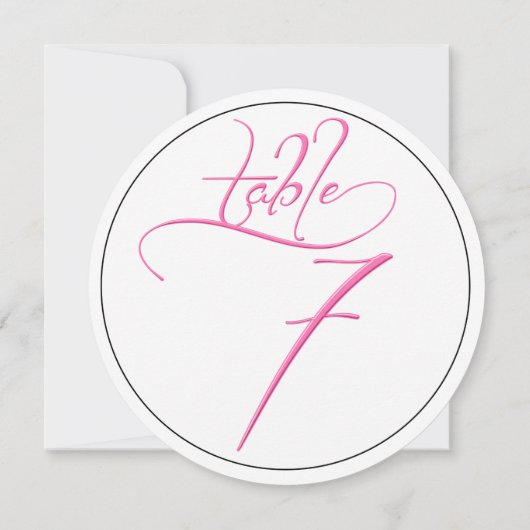 Carte de numéro de table rond 7 en écriture callig (Dos)