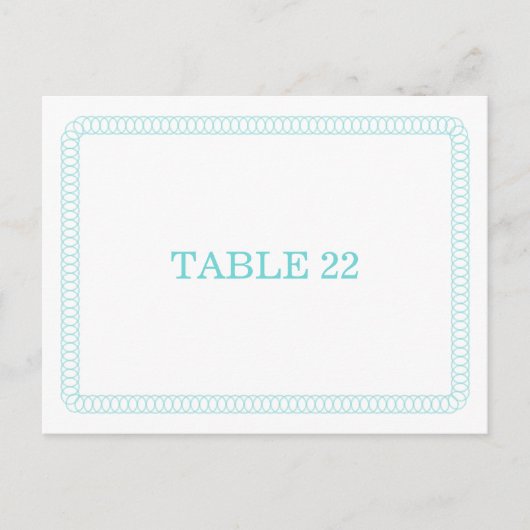 Carte de numéro de table ronde entourée d'aqua (Devant)