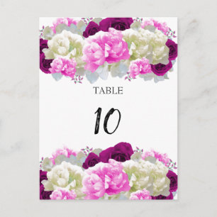 Carte de numéro de table Rose et Pivoines Roses