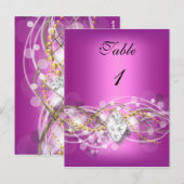 Carte de Numéro de Table Rose Or Diamant Joyau (Devant / Derrière)