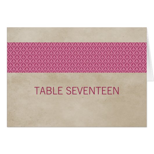 Carte de numéro de table rose Rustique Damask (Devant horizontal)