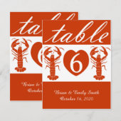 Carte de numéro de table rouge homard mignonne per (Devant / Derrière)