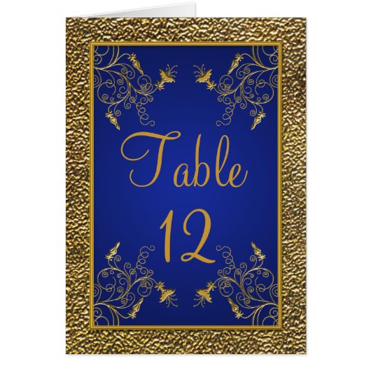 Carte de numéro de table Royal Blue and Gold (Devant)