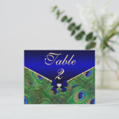 Carte de numéro de table Royal Blue Peacock (Debout devant)