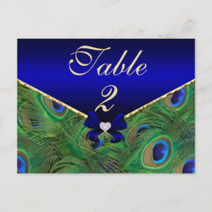 Carte de numéro de table Royal Blue Peacock