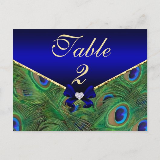 Carte de numéro de table Royal Blue Peacock (Devant)
