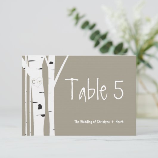 Carte de numéro de table Rustic Birch Tree Mariage (Debout devant)