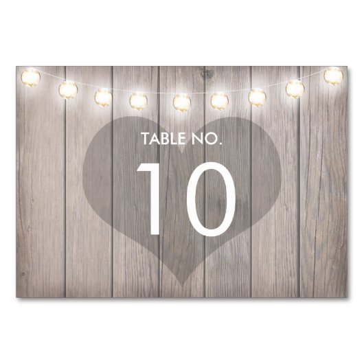 Carte de numéro de table Rustique à base de coeur (Devant)