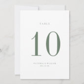 Carte de numéro de table Sage Green Mariage (Dos)