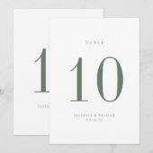 Carte de numéro de table Sage Green Mariage (Devant / Derrière)