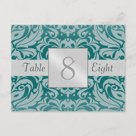 Carte de numéro de table Silver & Mariage damassé  (Devant)