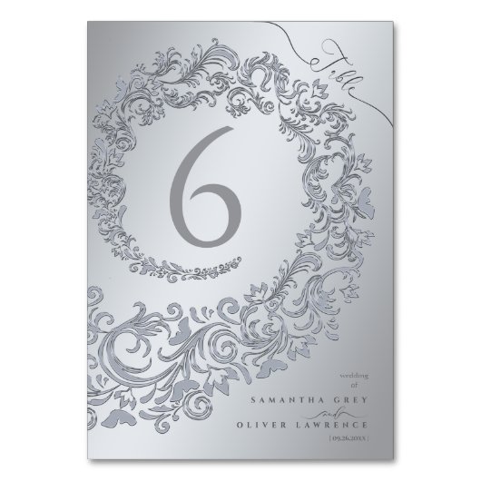 Carte de numéro de table Silver Mariage damassé (Par défaut)