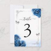 Carte de numéro de table Silver Royal Blue Roses é (Devant)