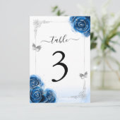 Carte de numéro de table Silver Royal Blue Roses é (Debout devant)