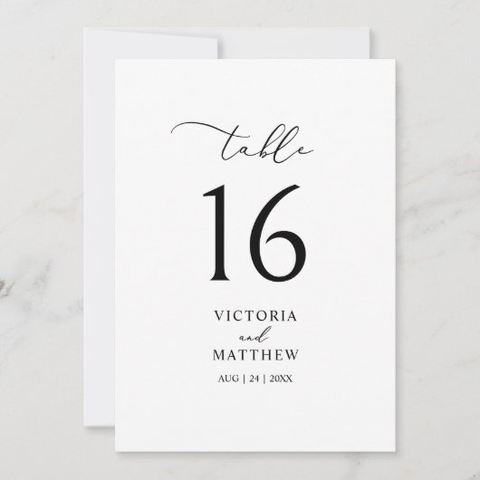 Carte de numéro de table Simple Black Calligraphy (Devant)