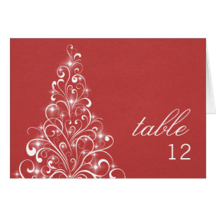 Carte de numéro de table Sparkly Holiday Tree, rou