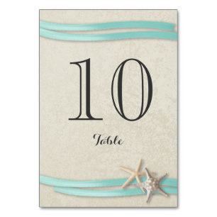 Carte de numéro de table Starfish and Aqua Ribbon