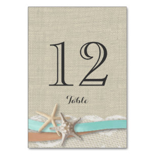 Carte de numéro de table Starfish Aqua et Peach Ri