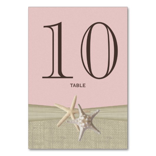 Carte de numéro de table Starfish et Burlap Pink (Dos)