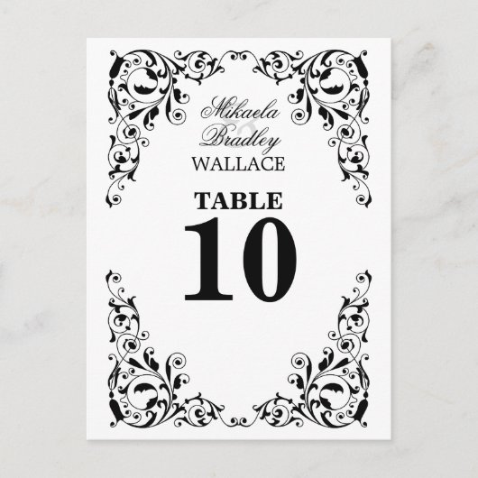 Carte de numéro de table Stylé noir et blanc (Devant)