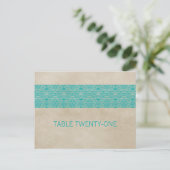 Carte de numéro de table Teal Rustic Lace (Debout devant)