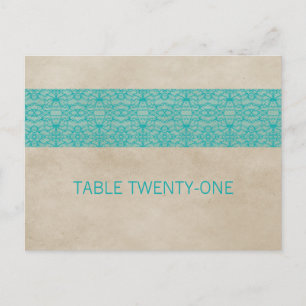 Carte de numéro de table Teal Rustic Lace