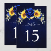 Carte de numéro de table Tournesol Bleu Royal Rust (Devant / Derrière)