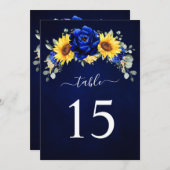 Carte de numéro de table Tournesol Rustique Bleu R (Devant / Derrière)