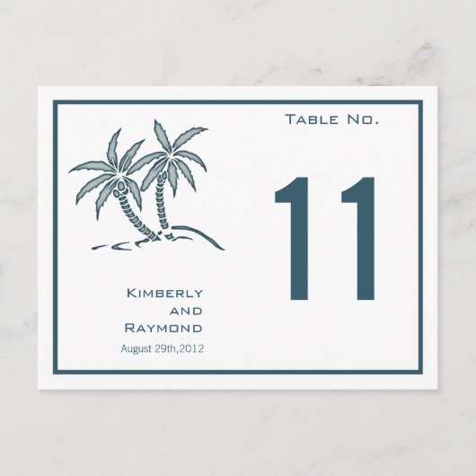 Carte de numéro de table Tropical Blue Twin Palm T (Devant)