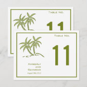 Carte de numéro de table Tropical Green Twin Palm  (Devant / Derrière)
