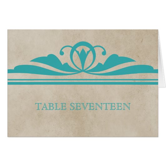 Carte de numéro de table turquoise Elegant Deco (Devant horizontal)