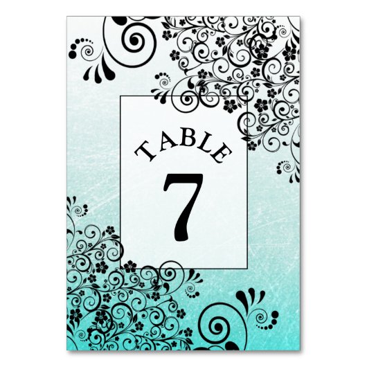 Carte de numéro de table turquoise et Black Fancy (Dos)
