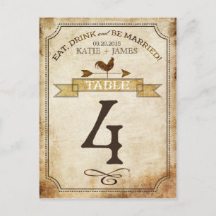 Carte de numéro de table vintage Rooster Rustic Co