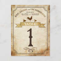 Carte de numéro de table vintage Rooster Rustic Co