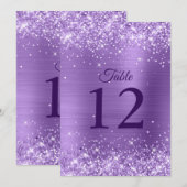 Carte de numéro de table violet clair pailleté 5x7 (Devant / Derrière)