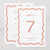 Carte de numéro de table Whimsical Orange Mariage (Devant / Derrière)