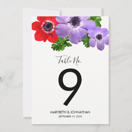 Carte de numéro de tableau de l'anémone de l'aquar (Devant)