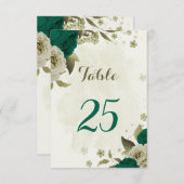 carte de numéro de tableau des fleurs beiges vert (Devant / Derrière)